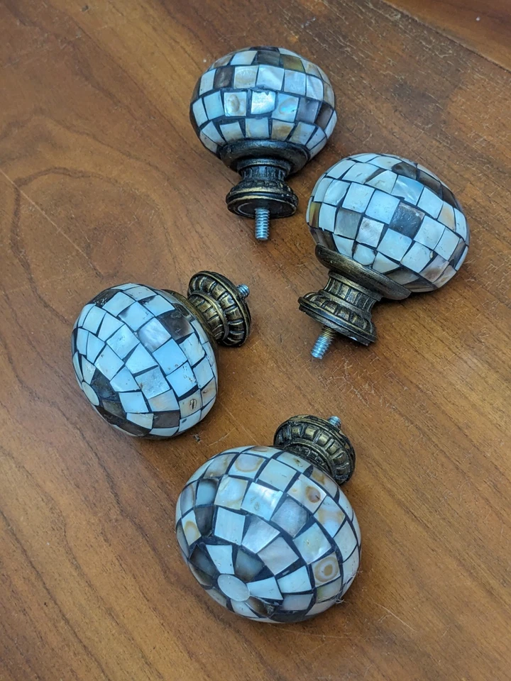 Juego de 4 perillas de puerta de caoba de mosaico de colección de mosaico madreperla Foto 2 de 4