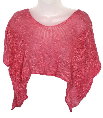 Unbranded Women's Tight Knit Woven Crop Top Coverup Short Sleeve Pink Size S