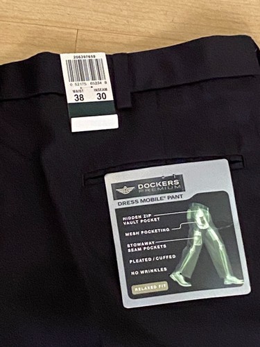 Men's Dockers Premium Dress Casual Pants, W 38 X L 30, Black, New with Tags - Picture 5 of 10