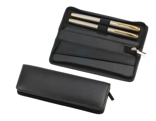 Étui stylo cuir véritable avec fermeture éclair pour stylo à bille HANS KNIEBES Allemagne - Photo 1 sur 1