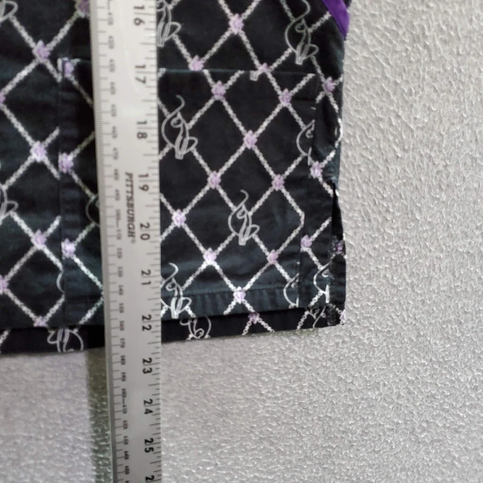 Baby Phat Women Scrub Top Small Black Diamond Logo Allover Faux Wrap V Neck - Image 3 of 4