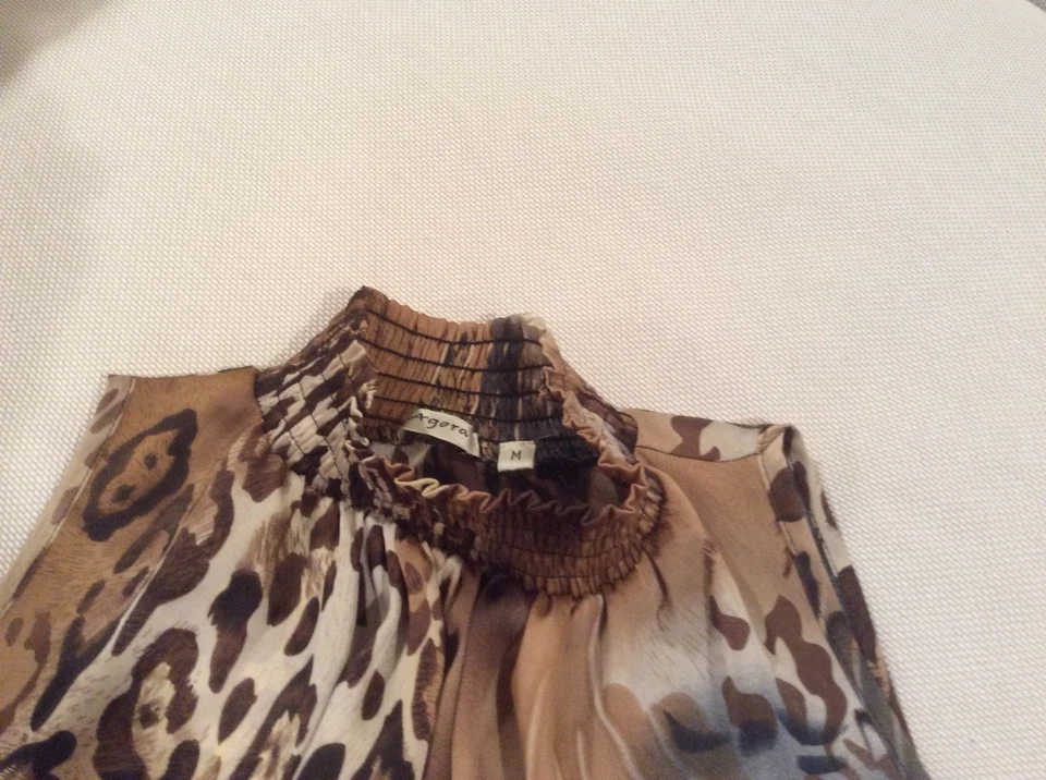  Agora женщин Топ блузка многоцветный горошек цветочный в полоску черепаха шеи размер M - Изображение 3 из 4