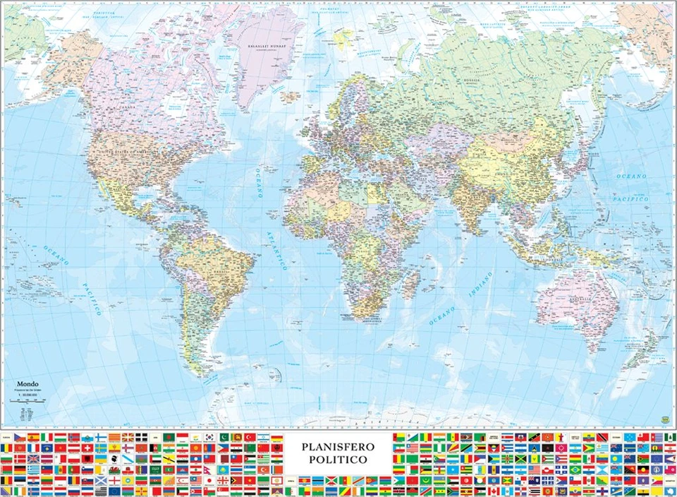 Carta GEOGRAFICA MURALE MONDO PLANISFERO, DIM.132x99cm. DA BELLETTI EDITORE