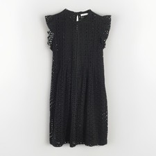 Madewell Eyelet Ruffle-Sleeve Pintuck Mini Dress S Lace Flutter Sleeve Boho Blk