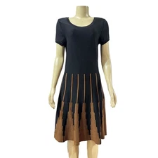 Peruvian Connection Pima Cotton Dress Fit and Flare Womens Medium Black Knitted