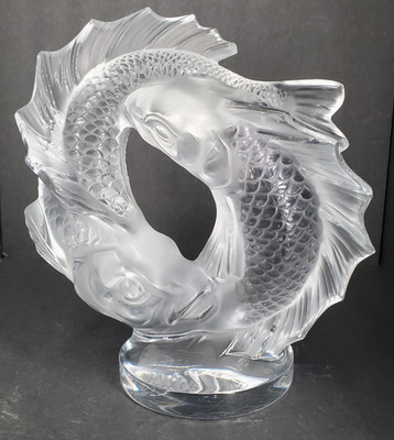 LALIQUE Crystal DOUBLE FISH/DEUX POISSONS Sculpture In Great Condition 11.25''