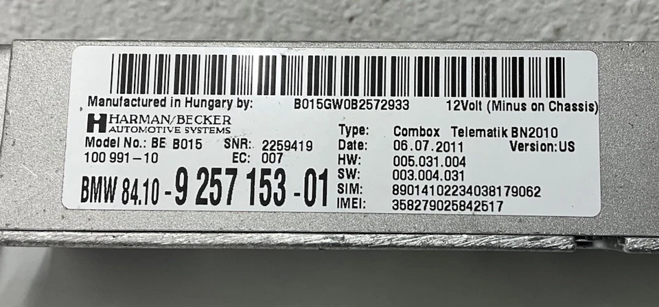 BMW 535Xi 2011 módulo de control telemático Bluetooth 925715301 OEM Foto 4 de 4