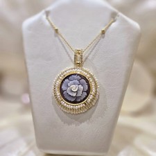 Collana Con Ciondolo In Argento 925, Cammeo Inciso A Mano Circondato Da Perline