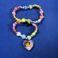 Vintage Dora The Explorer Colorful Necklace Heart Charm Plastic