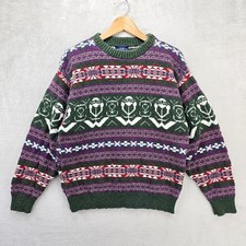 Vintage Woolrich Fair Isle Nordic Sweater Women's Large Pullover Cotton USA Made