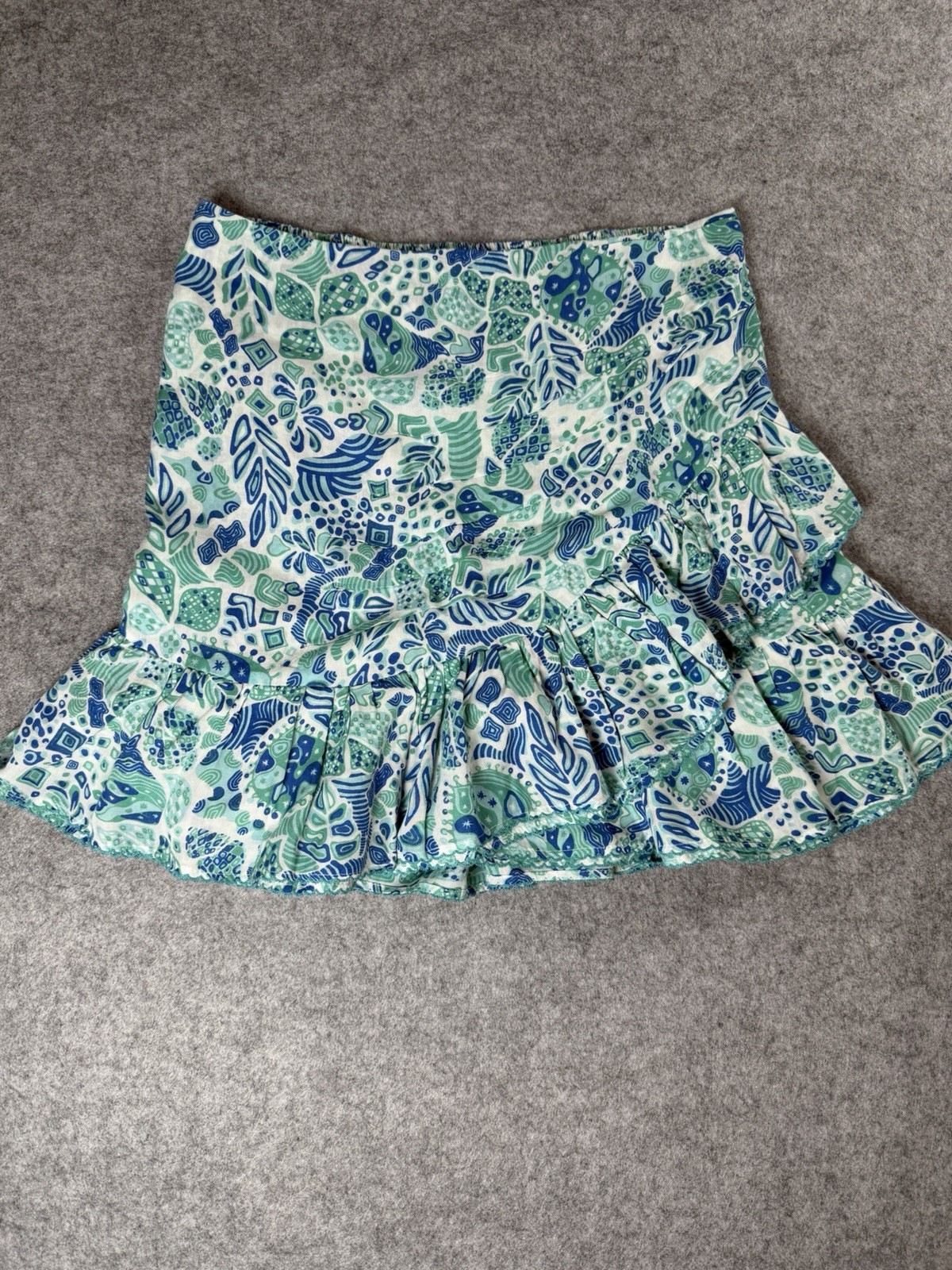Poupette St Barth Women’s Medium Blue/Teal Beachy Skirt Ruffled Tiered Lux EUC