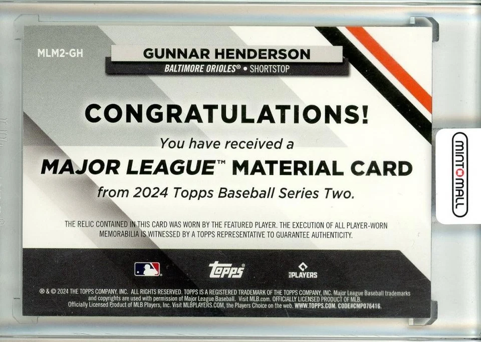2024 Topps Gunnar Henderson Major League Material Baltimore Orioles - Image 2 of 2
