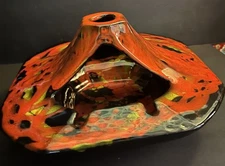 Vintage MCM Ashtray Lava Glaze Ceramic Orange Black Green 9x9x5 Excellent