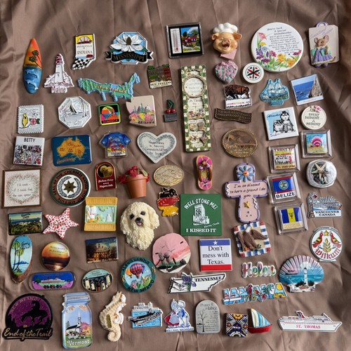 Large Estate LOT 70 Fridge Refrigerator Magnets Travel & Novelty Mixed Materials