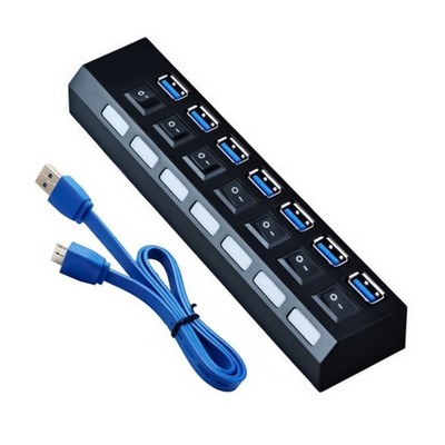 USB 3.0 Hub Power Adapter Multi USB Splitter 7 Port Multiple USB 3.0 2.0 Hub
