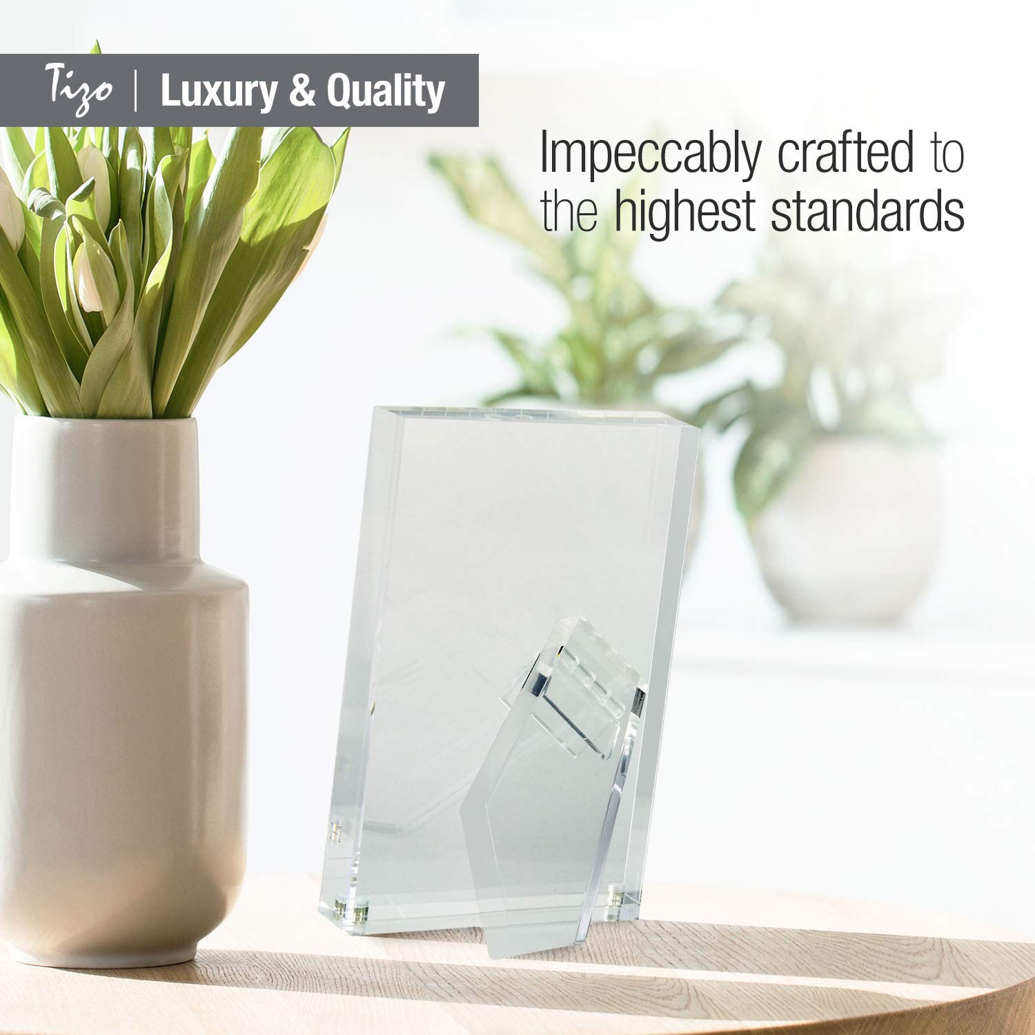 Design Vertical 5x7 Lucite Picture Frame, Durable 1 Inch Thick Clear Lucite &...