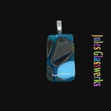 Hand Crafted  Fused Glass Pendant #1301 W/Chain Blue Gray 
