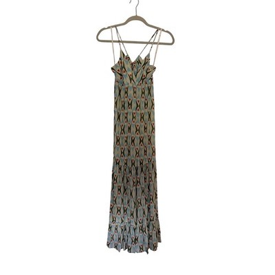 Quiksilver Womens Geometric Print Tiered Maxi Dress Blue Green Cream Size Small