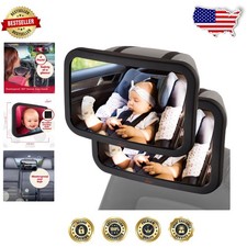 Infant Car Seat Mirror 2pk Large Black Shatter-Resistant Secure Headrest Mount