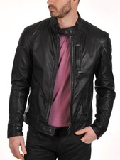 New Mens Leather Jacket real lambskin coat biker motorcycle racer cafe Slim M801