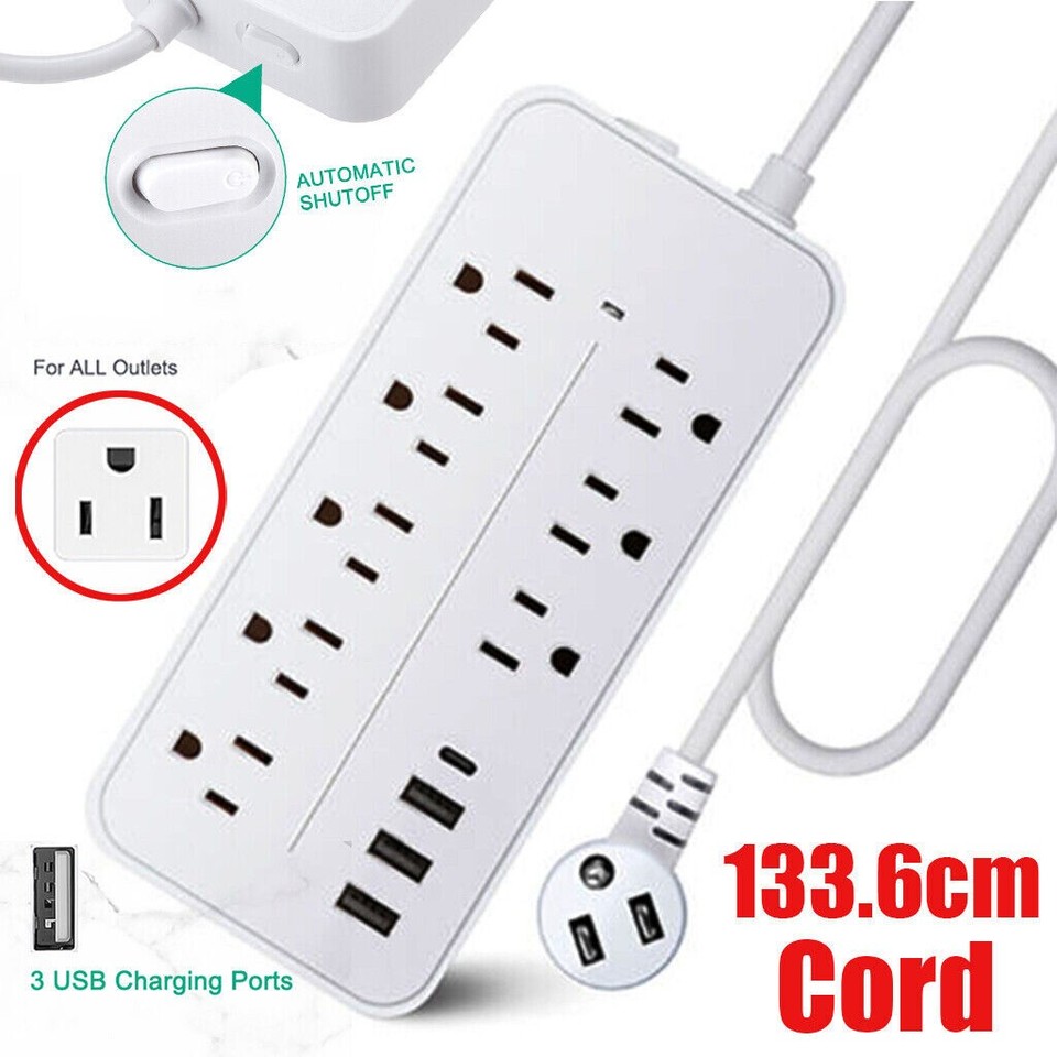 4FT Power Strip Surge Protector 8 AC Outlets 3 USB Ports + Type C Port US