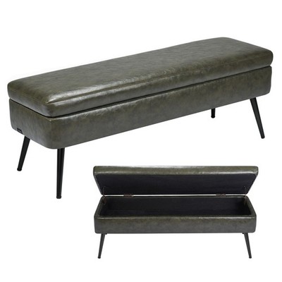 Uimoso PU Leather Storage Ottoman Bench Shoe Seat w/ Storage & Metal Legs Green