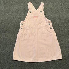 VTG Osh Kosh Girls Overall Dress 3T Pink White Pinstripe Denim Vestback Hickory