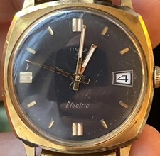 Vintage Timex Electric Black Dial gold tone men's watch 1970s Runs