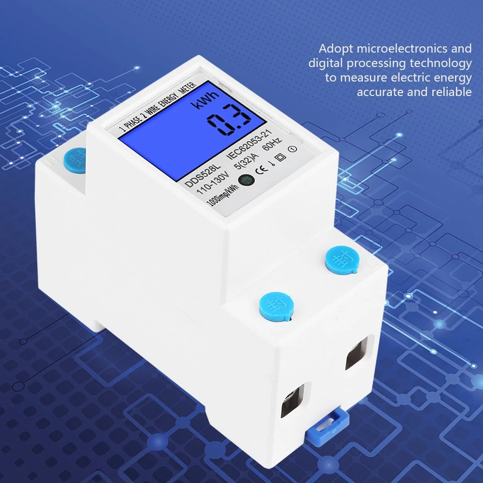 5‑32A 110‑130V 60Hz LCD Backlight Single Phase Energy KWh Meter DIN Rail - Image 3 of 4