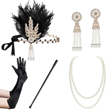 BABEYOND 1920S Flapper Gatsby Costume Accessories Set 20S Flapper Headband Pearl