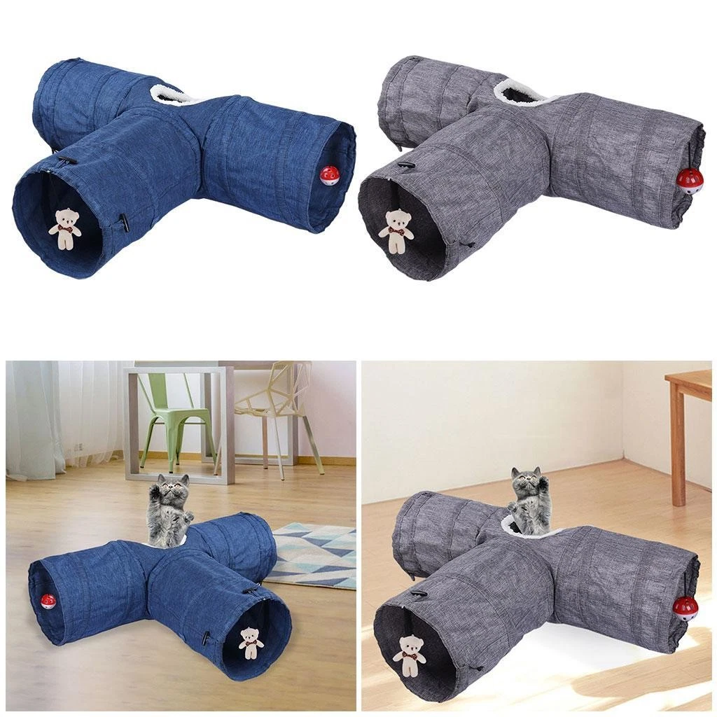 Cat Tunnel Tube Pet Interactive Toy Collapsible Peek Hole Small Animals for