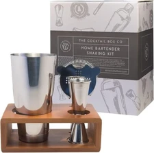 The Cocktail Box Co Premium Mixology Boston Cocktail Shaker Set Wood Bar Drink