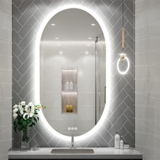 Oval Jumbo Wall Bathroom Mirror LED Illuminated Vanity Anti Fog Dimmable Mirror