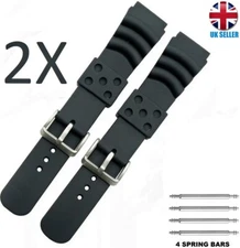 2X CITIZEN SEIKO COMPATBILE BLACK RUBBER DIVER WATCH STRAP SPORT BAND 20-22-24MM
