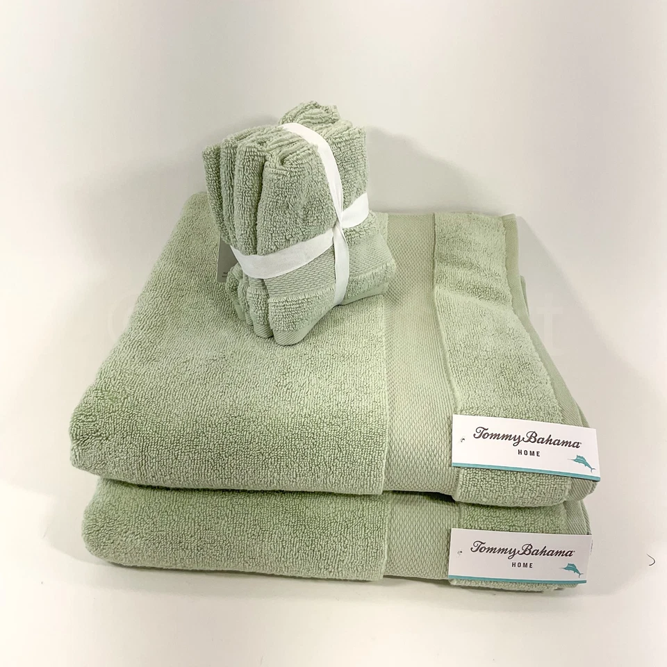 Tommy Bahama 2 Baños 4 Toallitas - Oeko-Tex Secado Rápido 6 Set Verde Nuevo Foto 3 de 4