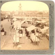 SWEDEN, White Roofed Booths of New Market,Jonkoping--Underwood Stereoview V16