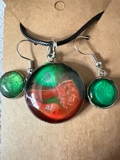 Acrylic Pour Jewelry Abstract Art signed Necklace, Earring Set 4185 B