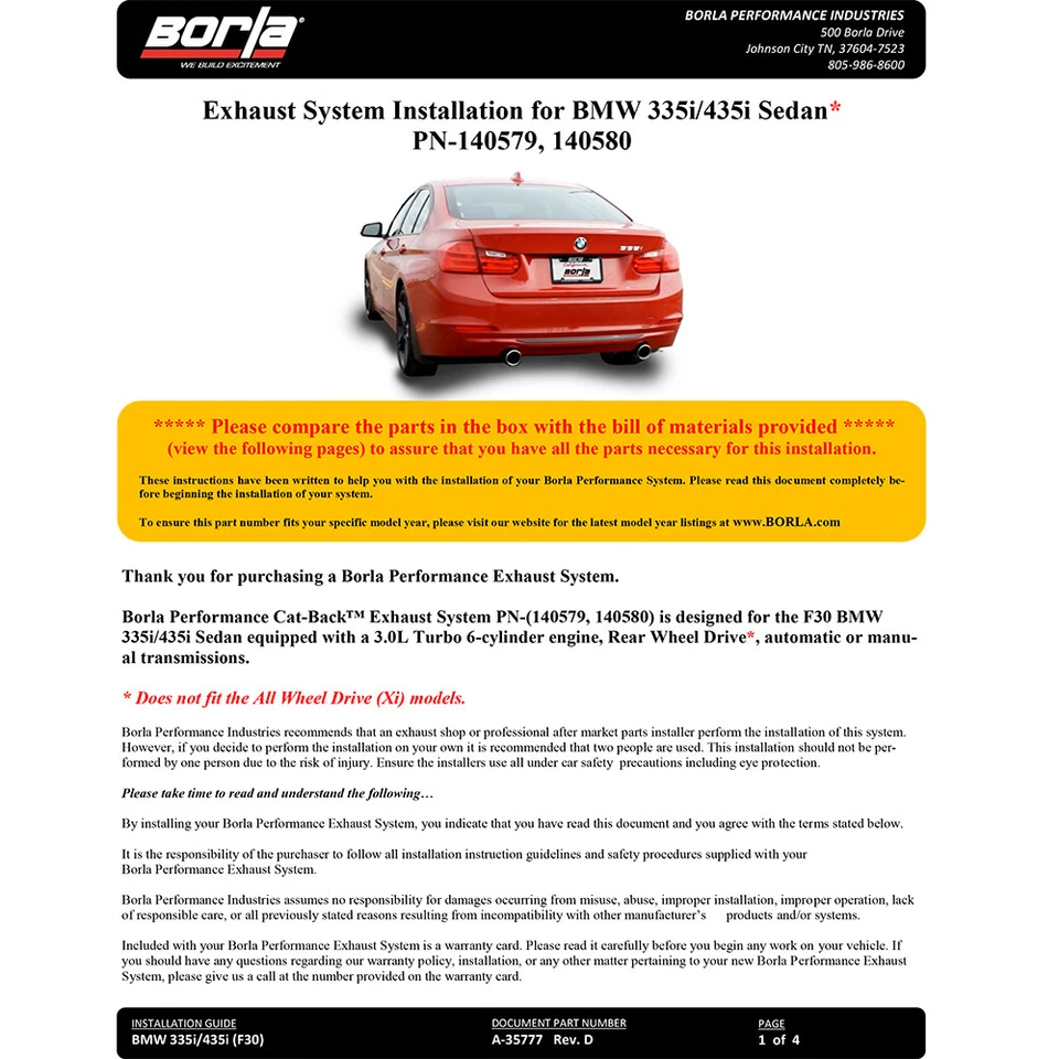 Kit de escape trasero Borla 140580 ATAK acero inoxidable gato para BMW 335i 435i 2012-16 3,0 L Foto 4 de 4