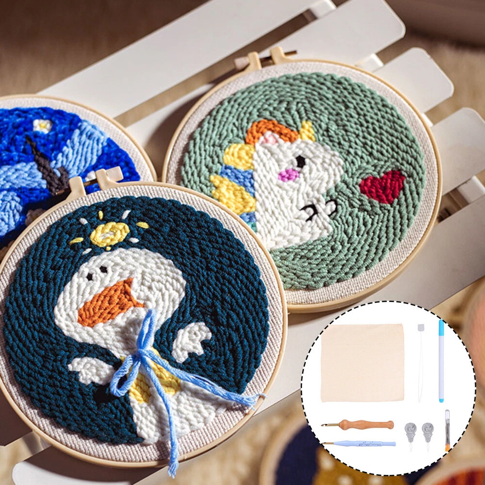 DIY Landscape Latch Hook Embroidery Kits - Beginner Rug Hooking Crafts Kit  with Punch Needle & Yarn