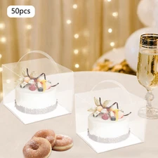 50pcs Plastic Clear Cake Carrier Box PET Food-grade Cardboard Cake Dessert Boxes