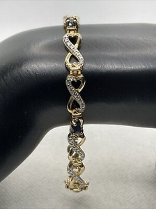 Authentic 14K/925 Yellow Gold Plated Silver Midnight Blue Sapphire & Diamond Bracelet 9.8g
