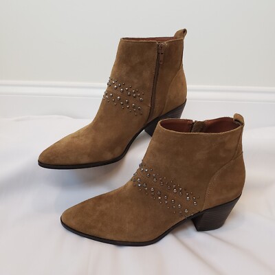 Lucky Brand Latina Tan Leather Studded Ankle Zip Booties Ladies Size 8.5