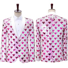 Uomo Abito Giacca Cuore Motivo Paillettes e Lustrini Vestito Festa Show