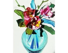 Orchid 3D Volume Oil Painting Floral ORIGINAL Art Textured Vase Collage