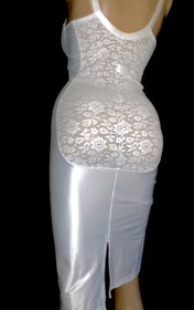 38 D NOS VTG Satin Lace Bra Girdle Full Slip Spandex One Piece Body Shaper