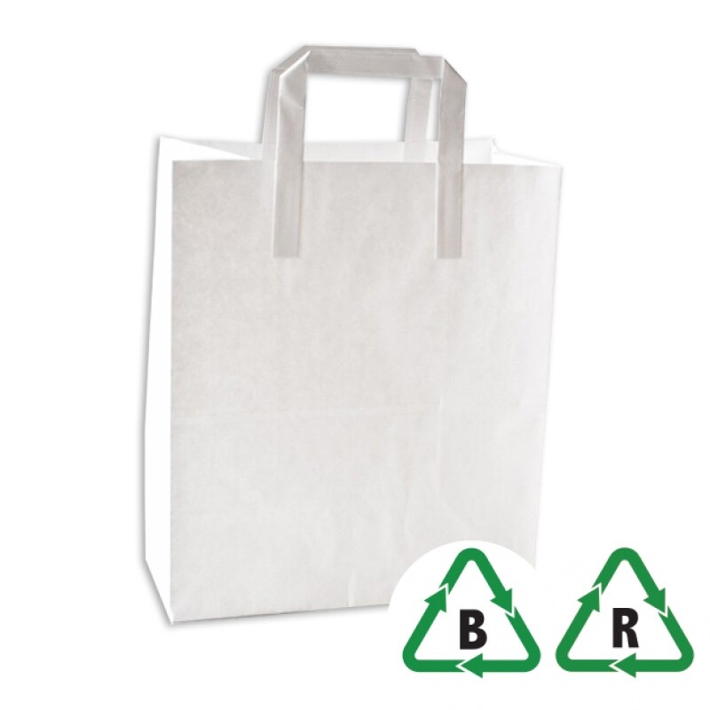 50 x SMALL White KRAFT Paper Carrier Bags with Handles Parties Takeaway Gift