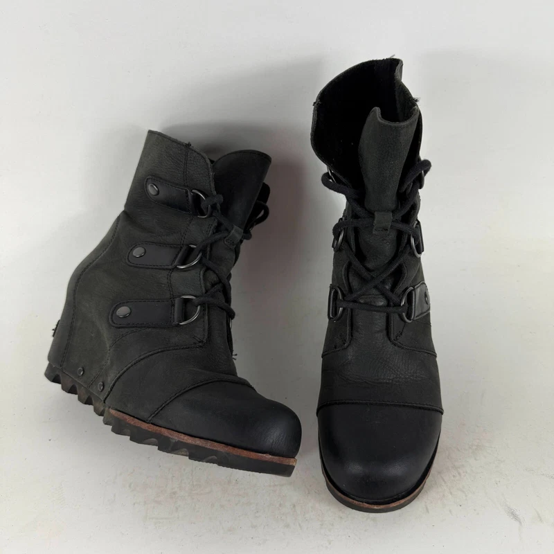 sorel joan of artic wedge lace-up leather boots
