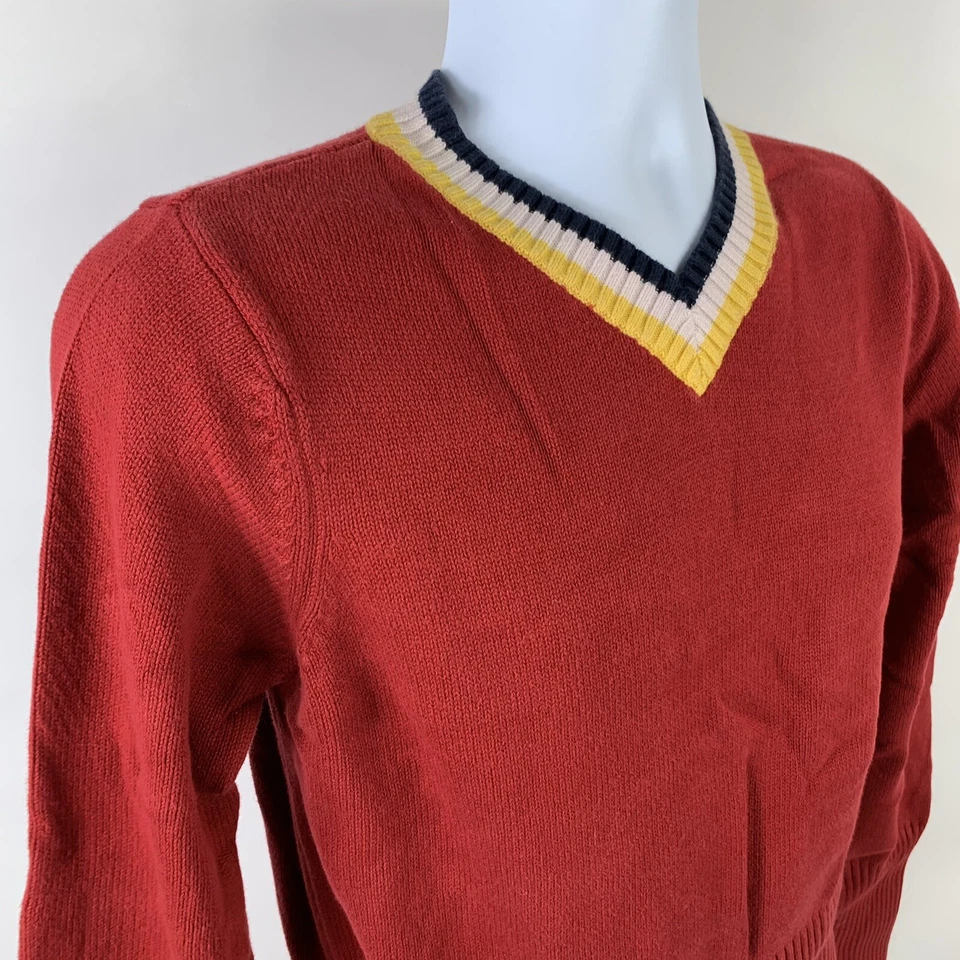 Suéter Nautica Para Mujer Grande Manga Larga Cuello en V Rojo Tejido Informal Mezcla de Algodón Foto 3 de 4