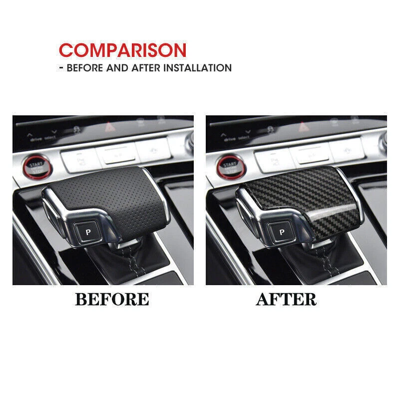 Cubierta de ajuste de perilla de cambio de marchas de fibra de carbono real para Audi A8 Q7 Q8 A6 S7 S6 RS6 Foto 3 de 4