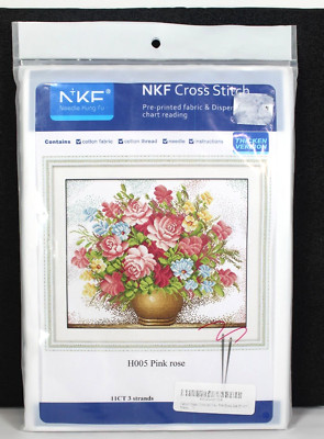 NKF Cross Stitch H005 Pink Rose Kit Needle Kung Fu Thicken Version New, Sealed!